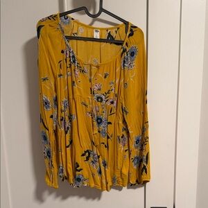 Old Navy Mustard Floral Peasant Tunic Top